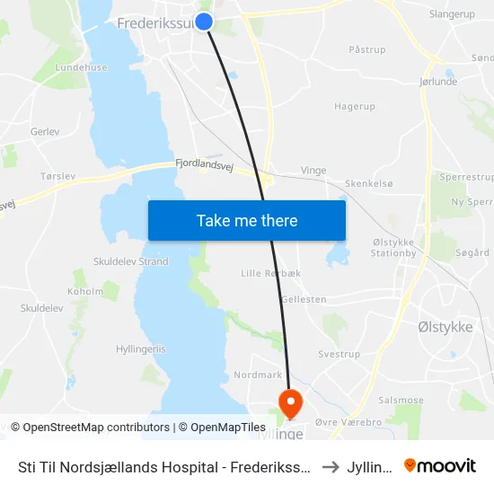 Sti Til Nordsjællands Hospital - Frederikssund to Jyllinge map