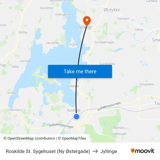 Roskilde St. Sygehuset (Ny Østergade) to Jyllinge map