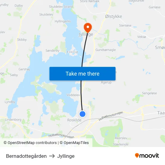 Bernadottegården to Jyllinge map