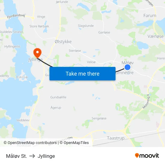 Måløv St. to Jyllinge map