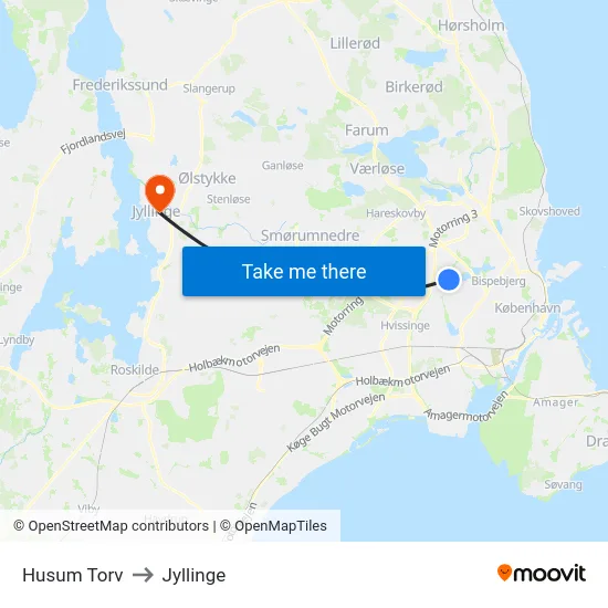 Husum Torv to Jyllinge map