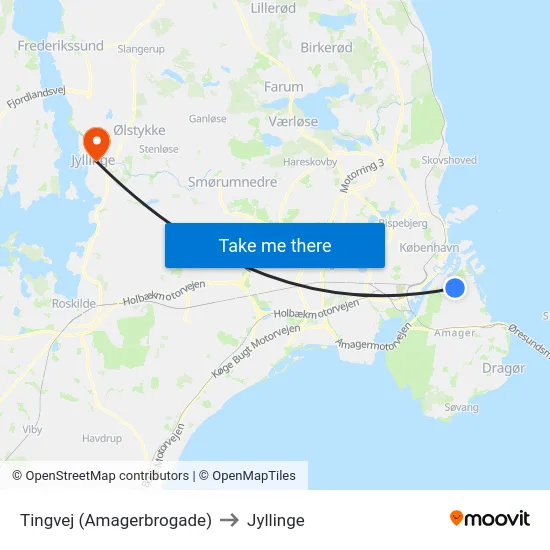 Tingvej (Amagerbrogade) to Jyllinge map