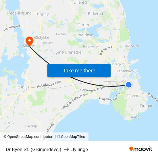 Dr Byen St. (Grønjordsvej) to Jyllinge map