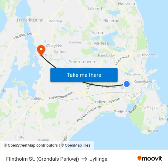 Flintholm St. (Grøndals Parkvej) to Jyllinge map