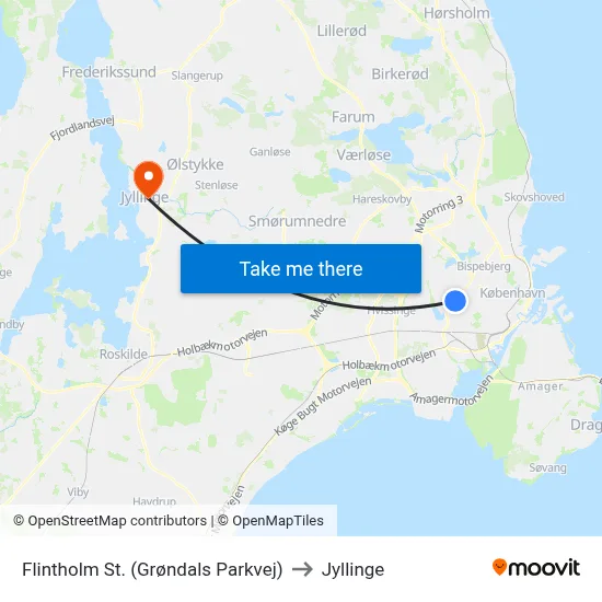 Flintholm St. (Grøndals Parkvej) to Jyllinge map