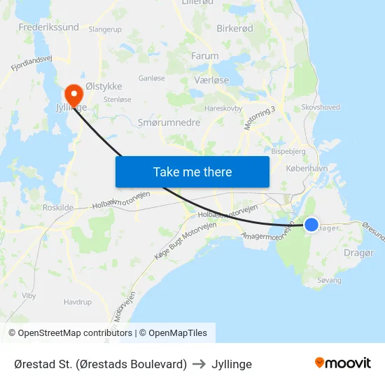 Ørestad St. (Ørestads Boulevard) to Jyllinge map