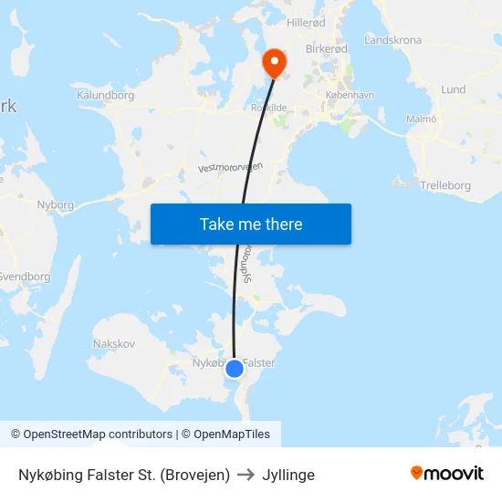 Nykøbing Falster St. (Brovejen) to Jyllinge map