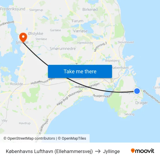 Københavns Lufthavn (Ellehammersvej) to Jyllinge map