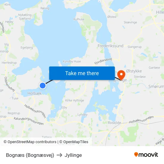 Bognæs (Bognæsvej) to Jyllinge map
