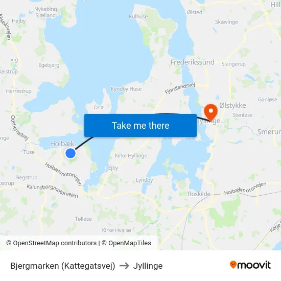Bjergmarken (Kattegatsvej) to Jyllinge map
