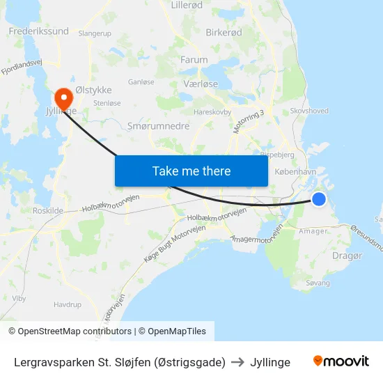 Lergravsparken St. Sløjfen (Østrigsgade) to Jyllinge map