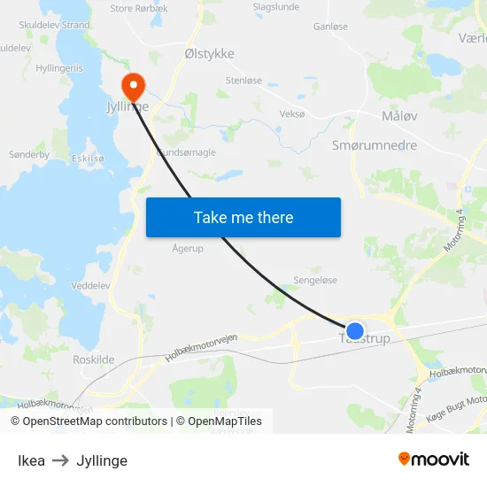 Ikea to Jyllinge map