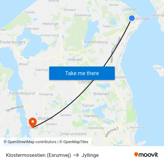 Klostermosestien (Esrumvej) to Jyllinge map