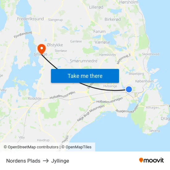 Nordens Plads to Jyllinge map