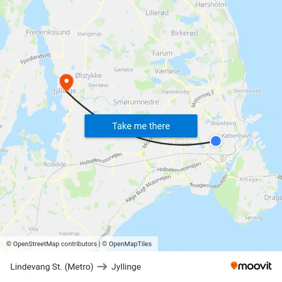Lindevang St. (Metro) to Jyllinge map