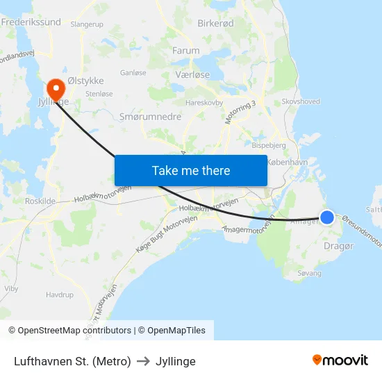 Lufthavnen St. (Metro) to Jyllinge map