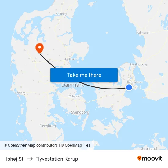 Ishøj St. to Flyvestation Karup map