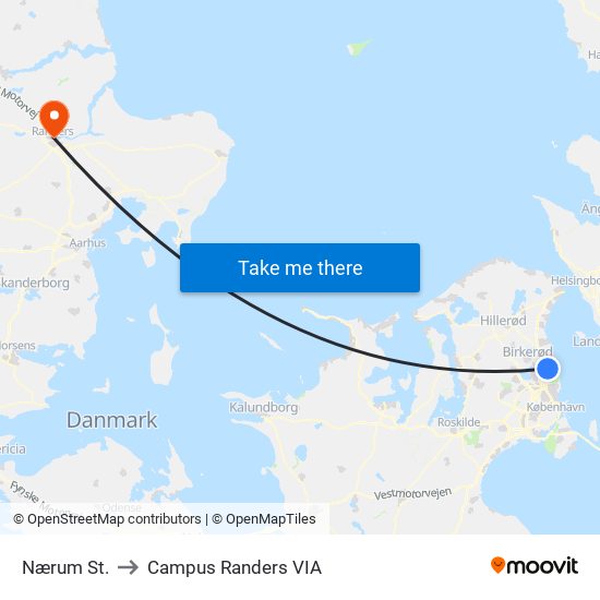 Nærum St. to Campus Randers VIA map