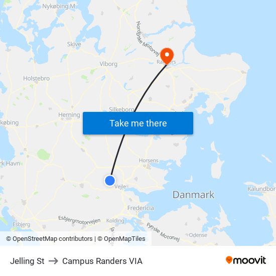 Jelling St to Campus Randers VIA map