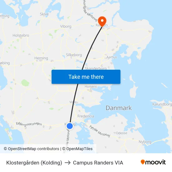 Klostergården (Kolding) to Campus Randers VIA map