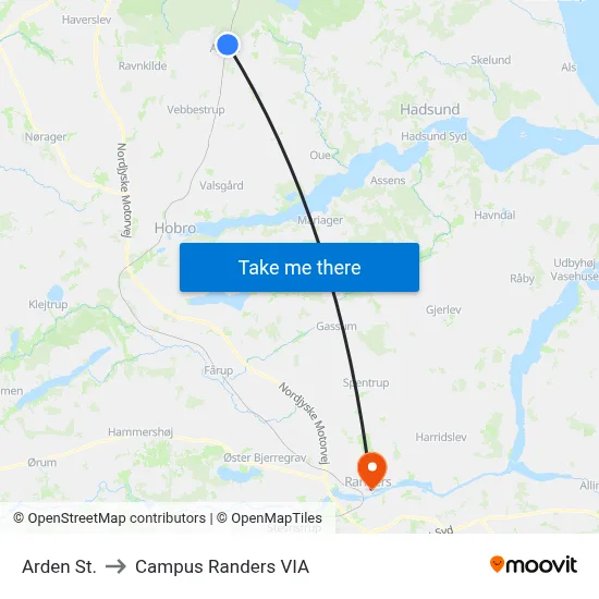 Arden St. to Campus Randers VIA map