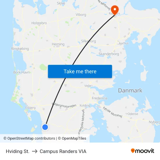 Hviding St. to Campus Randers VIA map