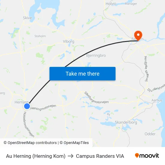 Au Herning (Herning Kom) to Campus Randers VIA map