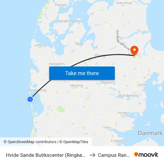 Hvide Sande Butikscenter (Ringkøbing-Skjern Kom) to Campus Randers VIA map