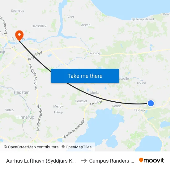 Aarhus Lufthavn (Syddjurs Kom) to Campus Randers VIA map