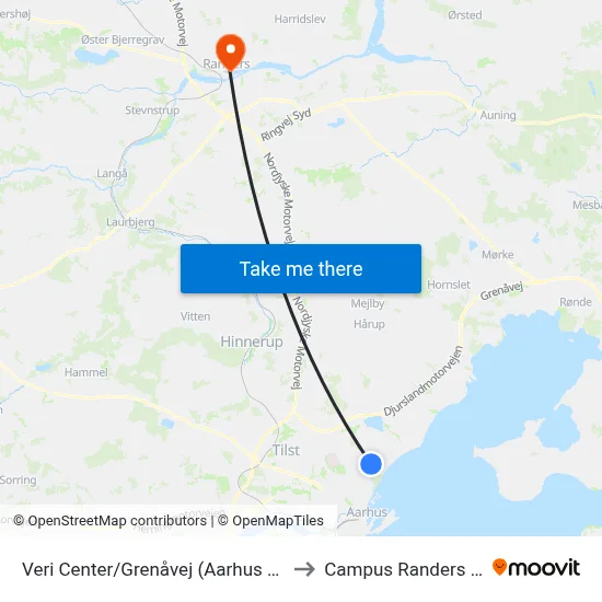 Veri Center/Grenåvej (Aarhus Kom) to Campus Randers VIA map