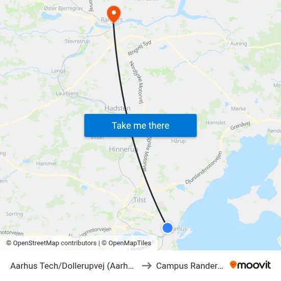 Aarhus Tech/Dollerupvej (Aarhus Kom) to Campus Randers VIA map