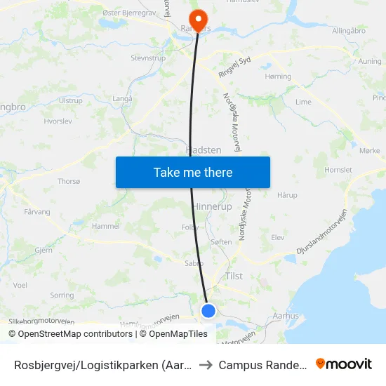 Rosbjergvej/Logistikparken (Aarhus Kom) to Campus Randers VIA map