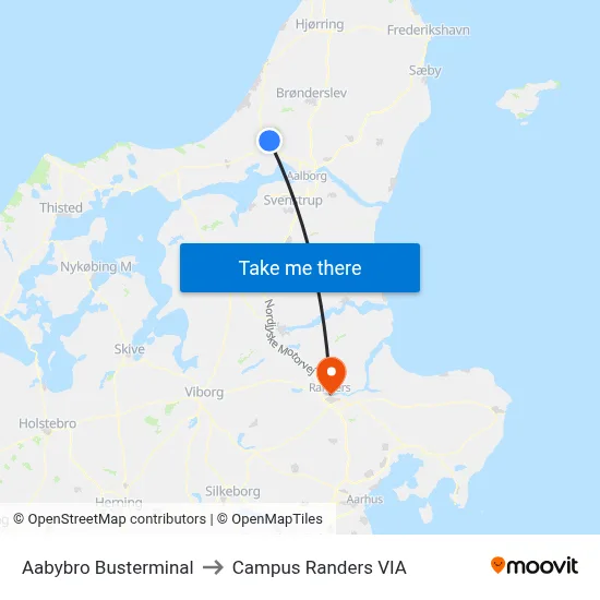 Aabybro Busterminal to Campus Randers VIA map