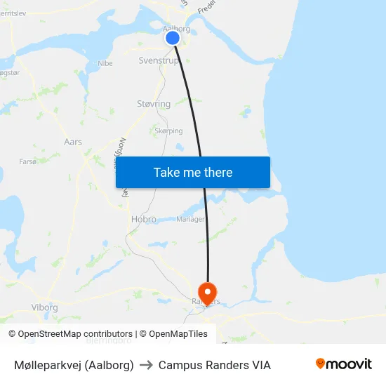 Mølleparkvej (Aalborg) to Campus Randers VIA map