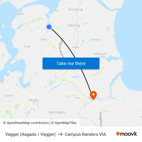 Vegger (Aagade / Vegger) to Campus Randers VIA map
