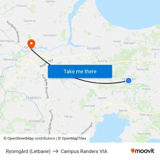 Ryomgård (Letbane) to Campus Randers VIA map
