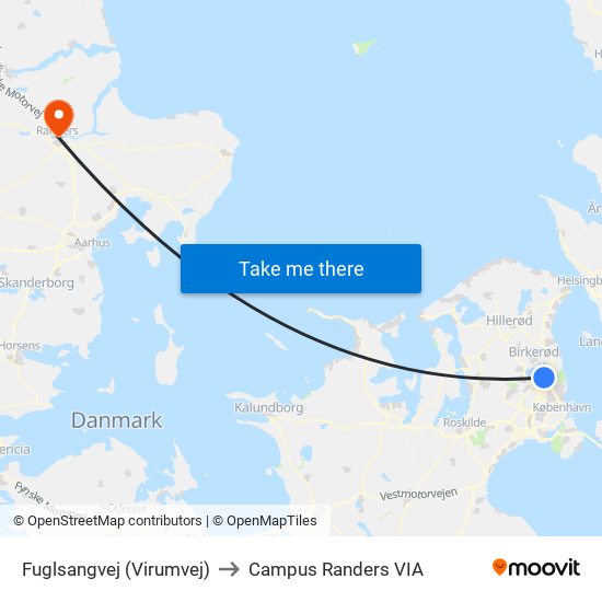 Fuglsangvej (Virumvej) to Campus Randers VIA map