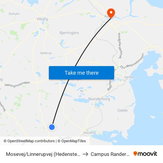 Mosevej/Linnerupvej (Hedensted Kom) to Campus Randers VIA map