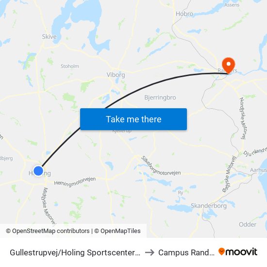 Gullestrupvej/Holing Sportscenter (Herning Kom) to Campus Randers VIA map