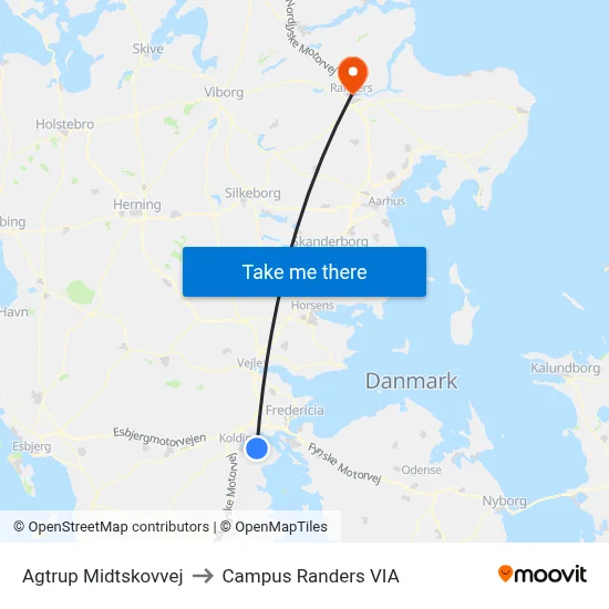 Agtrup Midtskovvej to Campus Randers VIA map
