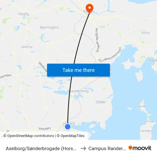 Axelborg/Sønderbrogade (Horsens Kom) to Campus Randers VIA map