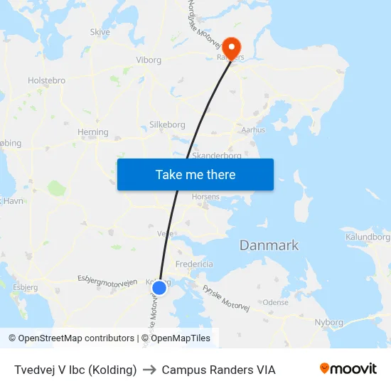 Tvedvej V Ibc (Kolding) to Campus Randers VIA map