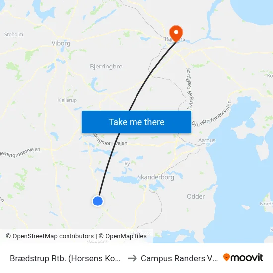 Brædstrup Rtb. (Horsens Kom) to Campus Randers VIA map