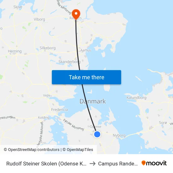 Rudolf Steiner Skolen (Odense Kommune) to Campus Randers VIA map