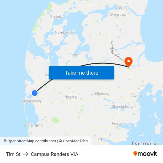 Tim St to Campus Randers VIA map