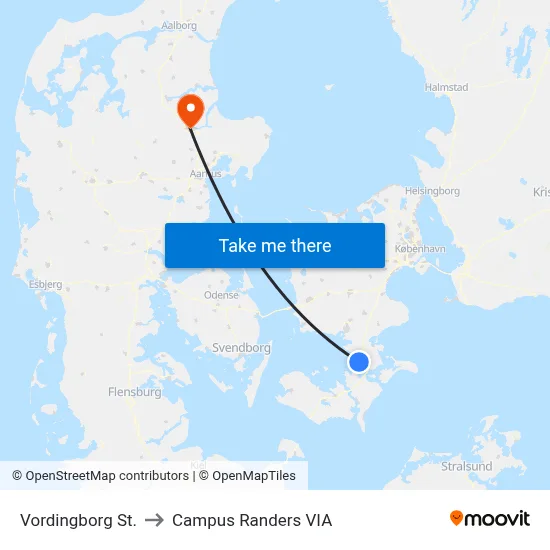 Vordingborg St. to Campus Randers VIA map