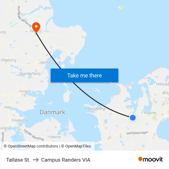 Tølløse St. to Campus Randers VIA map