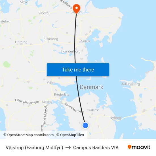 Vøjstrup (Faaborg Midtfyn) to Campus Randers VIA map