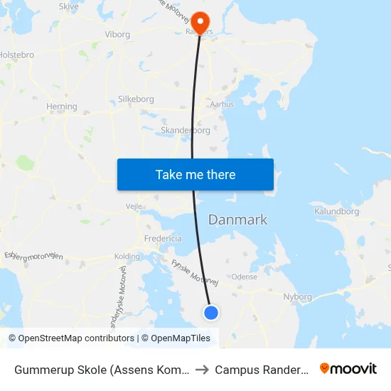 Gummerup Skole (Assens Kommune) to Campus Randers VIA map