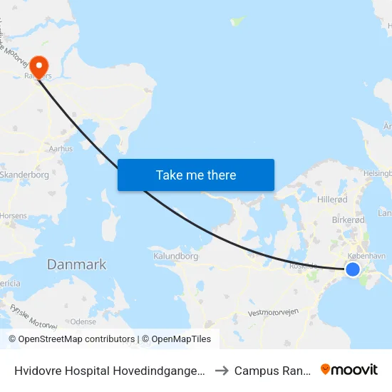 Hvidovre Hospital Hovedindgangen (Kettegård Allé) to Campus Randers VIA map
